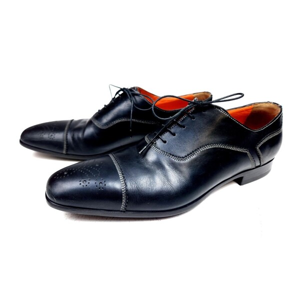 SANTONI Black Salem Cap Toe Derby SHOES 11 D Made in Italy main image 9